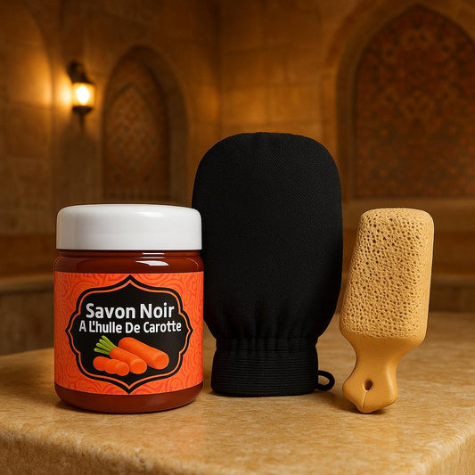 Coffret Hammam Marocain au Savon Noir à la Carotte – Éclat & Vitalité du Teint