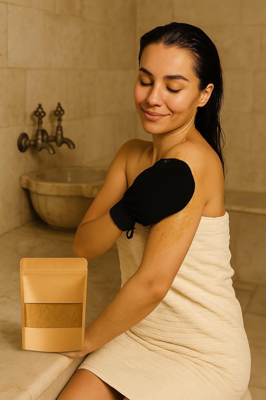 Pack Hammam Marocain Tabrima – Poudre 100g + Gant Kessa + Pierre Ponce en Argile