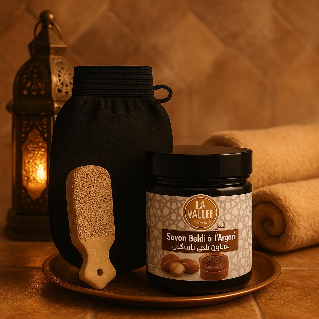 Coffret Hammam Marocain au Savon Noir à l’Argan – Hydratation & Éclat Naturel
