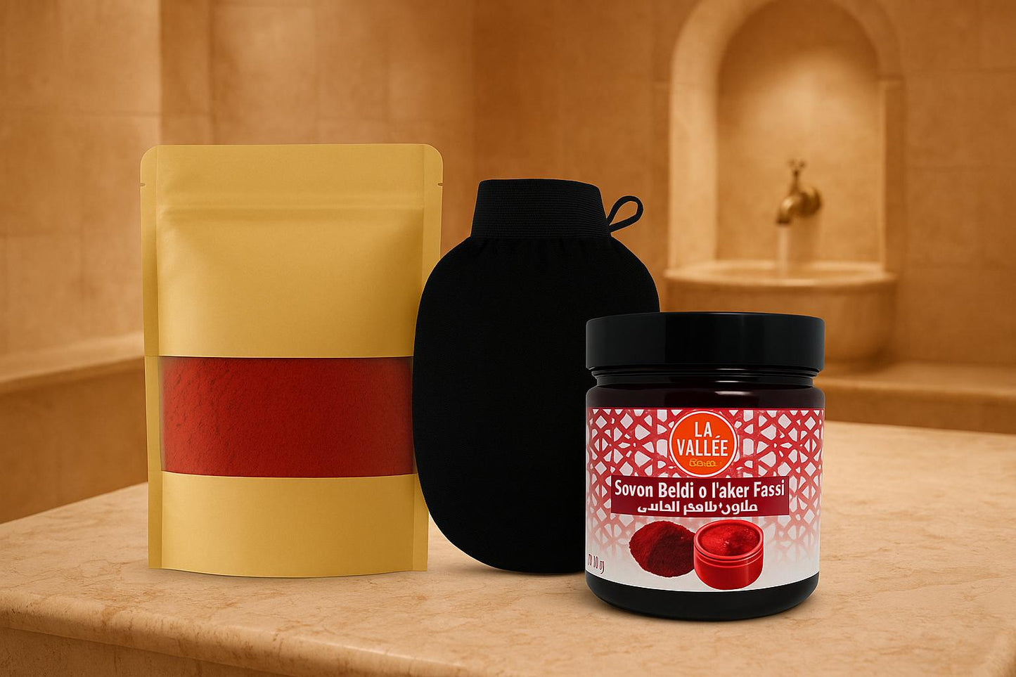 Pack Hammam Marocain Aker Fassi – Savon, Poudre & Gant Kessa